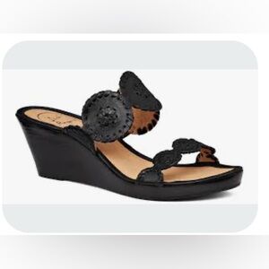 Black Women's Wedge Sandals with Decorative Medallions